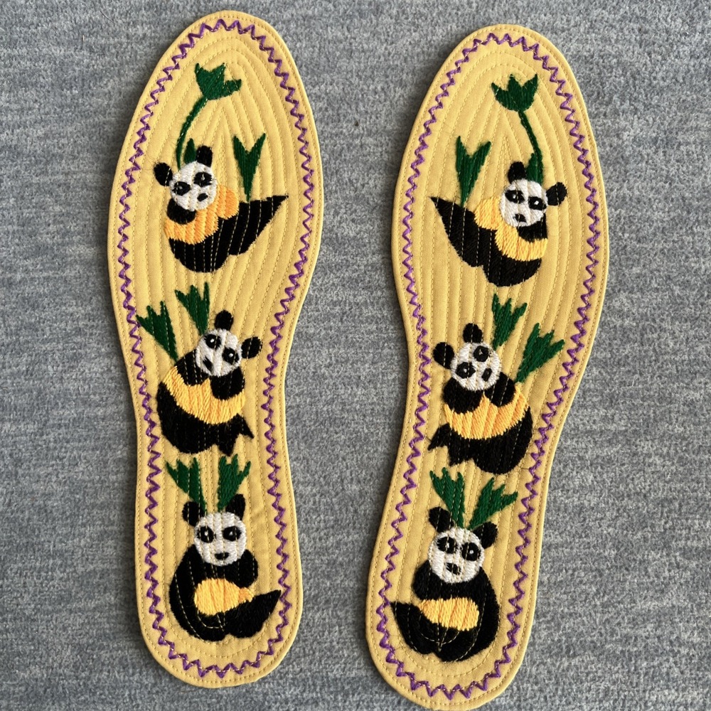 Lomix Asian Style Embroidered Insoles for Shoes Yellow Panda 10" Long Unisex New